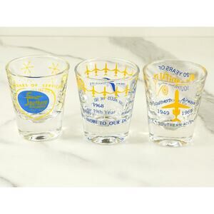 Southern Airways Airline Shot Glass 17th 19th 20th Anniversary 60s x3 New Vtg